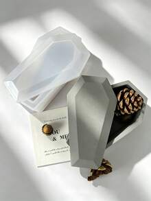 Kreative gruselige Halloween Sarg-Box Silikonform mit Deckel, DIY Schmuck Geschenk Aufbewahrungsbehälter, Aromatherapie Kerzenglas & Sukkulenten Pflanzgefäß, Zement Beton Gips Kristall Epoxidharz Gussform für Feiertags Heimdekoration Ornamente - weiße Silikonform - Übersicht 3