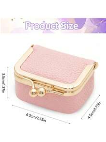 1pc Genuine Leather Mini Jewelry Box, Portable Vintage Style Small Leather Coin Purse, Jewelry Storage Box, Mini Travel Ring Box With Kiss Lock, Women's Earring Ring Necklace Storage Box - Pink - View 3