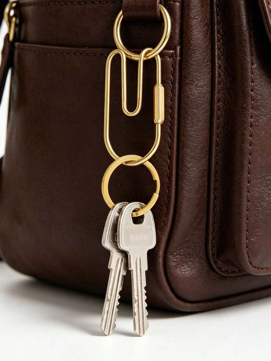 Brass Key Ring With Key Chain, Screw Twist Metal Key Ring, Key Storage Pendant, Minimalist Bag Decoration Pendant, Daily Accessory, Unisex Daily Key Accessory Gift, Suitable For Hanging Bags, Outdoor, Travel And Gifts, Unique Party Gift, Birthday Gift, Teacher Gift, Back To School Gift - Multicolor - View 1