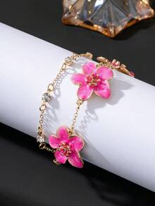 pieza de pulsera de doble capa con forma de flor de frangipanilo en azul degradado, hecha mano, estilo vacaciones de verano, para mujer, regalo de boda (debido la artesaní, la cantida - Rosa 2 - Ver 7