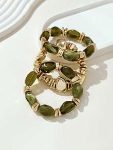 Juego de pulseras de cuentas acrílicas gruesas de estilo boho vintage, pulseras con dijes de pepita de oro para mujeres y parejas, de lujo y alta gama para fiestas y uso diario. - Multicolor 8 - Ver 1