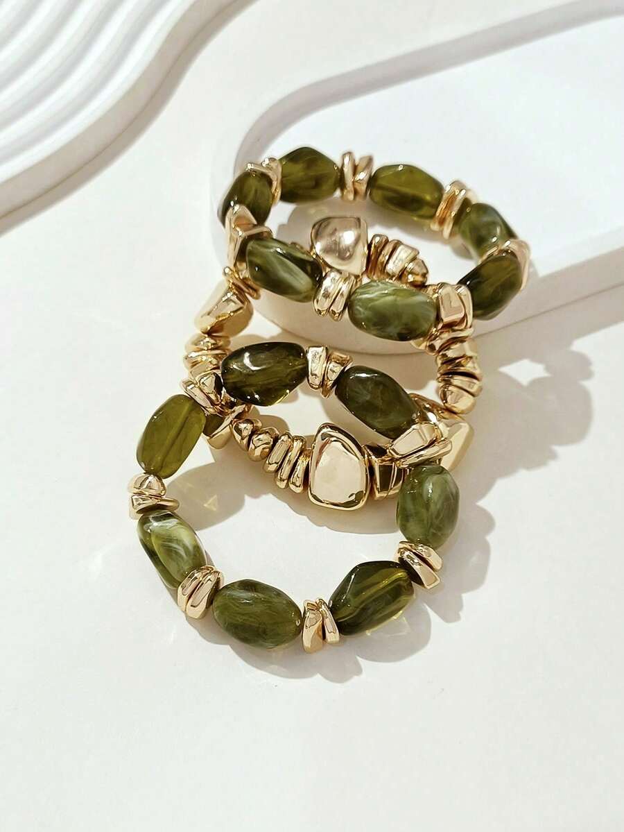 Juego de pulseras de cuentas acrílicas gruesas de estilo boho vintage, pulseras con dijes de pepita de oro para mujeres y parejas, de lujo y alta gama para fiestas y uso diario. - Multicolor 8 - Ver 1