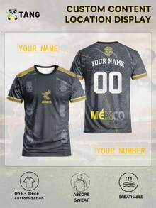 Camisetas de fútbol para hombre estilo mexicano personalizables, cómodas camisetas deportivas de cuello redondo, camisetas de entrenamiento de fútbol personalizadas, ropa deportiva retro - Negro - Ver 1