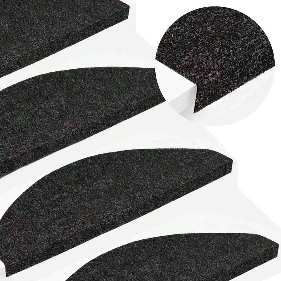 vidaXL Peldaños autoadhesivos para escaleras, 30 piezas, negros, 56x17x3 cm, alfombras para escaleras, moqueta para escaleras, alfombra para escalones, protectores de escaleras, barandillas para escaleras - Negro - Ver 1