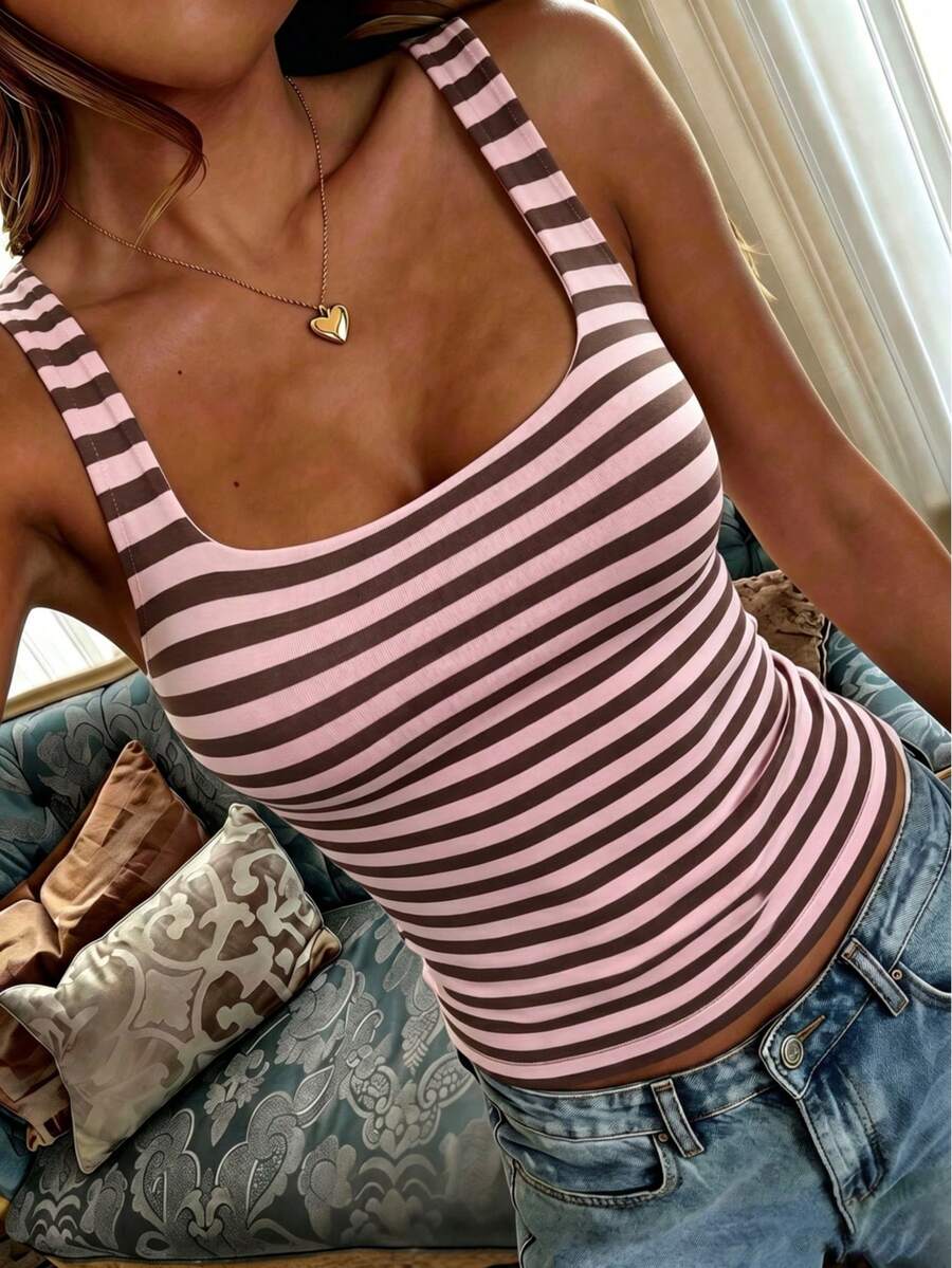 Women's Summer Y2K Sexy Young Commuter Versatile Solid Color Top - Pinkish Brown - View 1