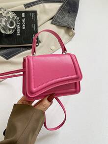 Bolso de mano pequeño para mujer, bolso de tote portátil y ligero, nuevo bolso pequeño de solapa de unicolor de moda para el verano 2025, bolso de hombro cruzado - Rosa Fucsia 2 - Ver 2