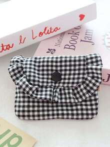 Cute Plaid Camera Bag CCD Storage Pouch Canvas Camera Case Mini Square Makeup Bag Camera Dust-Proof Storage Bag Camera Storage Pouch Women's Lipstick Sanitary Napkin Storage Bag Wallet Coin Purse Card Holder Small Makeup Zipper Bag - Multicolor - View 14