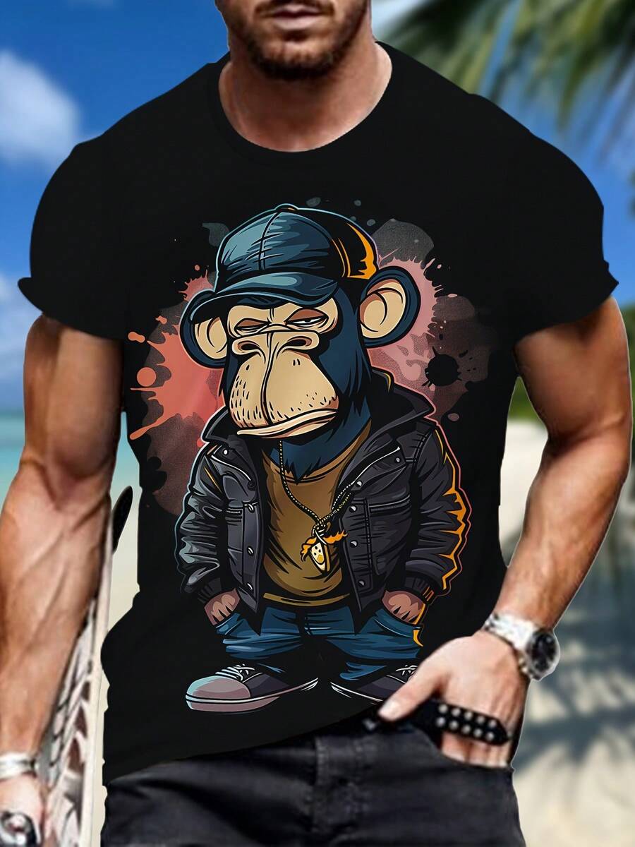 [Pierson Selection]Camiseta para Adultos con Estampado Digital 3D, Nueva Camiseta de Verano para Hombre - negro azabache - Ver 1