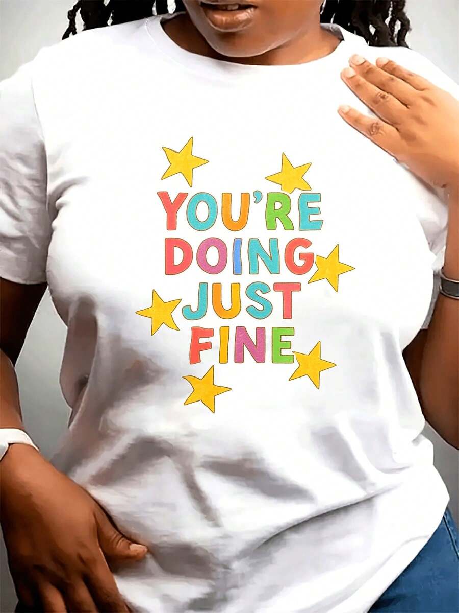 GiftCamia casual para mujer, con texto motivador colorido "Estás Haciendo un Gran Trabajo" y estampado geométrico de estrellas.Cómoda para todas las estaciones, lavable a máquina, regalo per - Blanco - Ver 1
