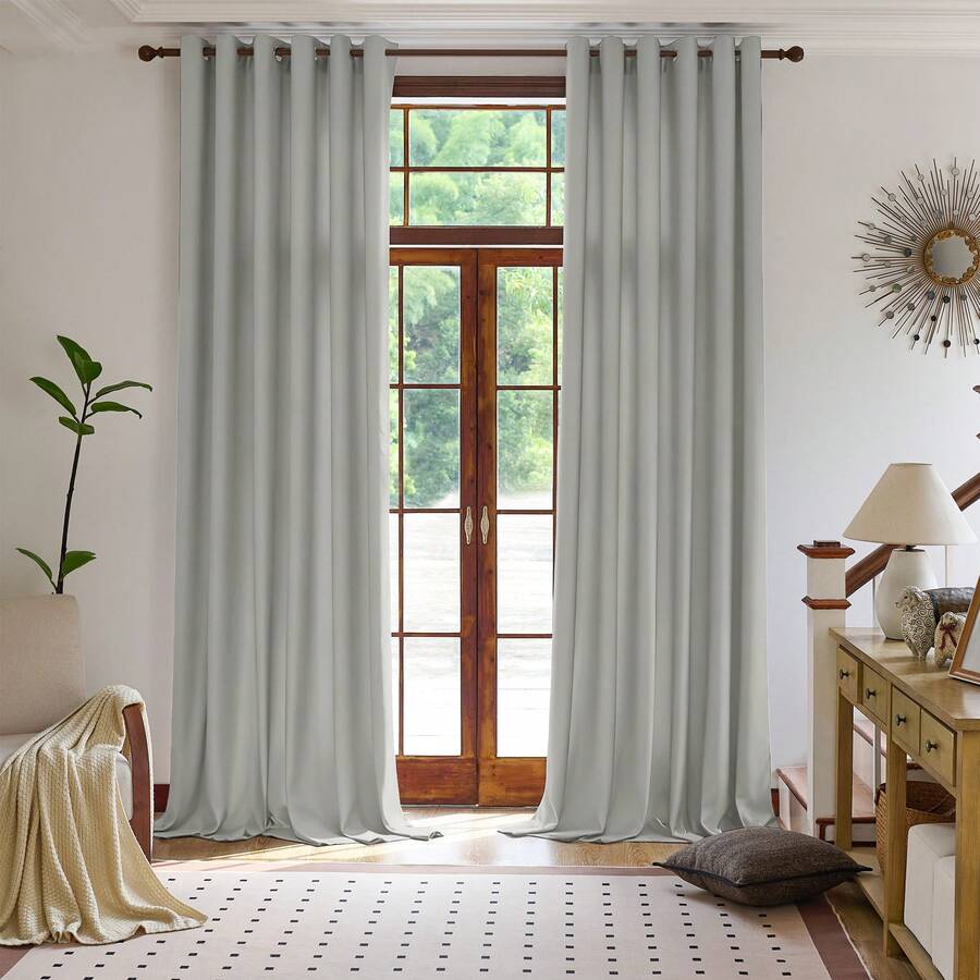 Plain Velvet Curtain With 8 Buttons (1 Piece), Soft And High Quality Fabric, Enhances The Style Of Your Home, Perfect To Complement Any Modern Decor Style. - 淺灰色 - 查看 1