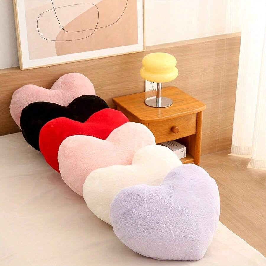 1pc Heart-Shaped Plush Pillow, Soft And Fluffy, Sofa Bed Decorative Pillow, Heart Pillow, Heart-Shaped Pillow, Room Decor, Home Decor, Living Room Decor - Multicolor - View 1