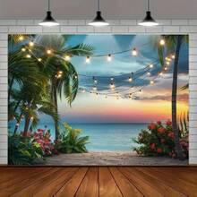 2D Flat BannerVibrant Hawaiian Beach Backdrop: Tropical Palm Flowers And Ocean View - Perfect Photo Prop, Instantly Creates A Summer Art Deco Vibe For All Celebrations - Multicolor - View 6