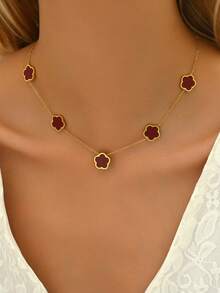 LIEBEIRIS Collar con Colgante de Flor de Cincoétalos de Acero Inoxidable Chapado en Oro de para Mujer, Regalo para San Valentí, Mamá,íde la Madre - Burdeos - Ver 5