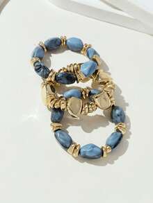 Juego de pulseras de cuentas acrílicas gruesas de estilo boho vintage, pulseras con dijes de pepita de oro para mujeres y parejas, de lujo y alta gama para fiestas y uso diario. - Multicolor 14 - Ver 7