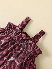 Spring/Summer Baby Girl 2-Piece Set, Dark Brown Leopard Print Camisole Top + Black Bow Knotted Diaper Cover - Hot Pink - View 3