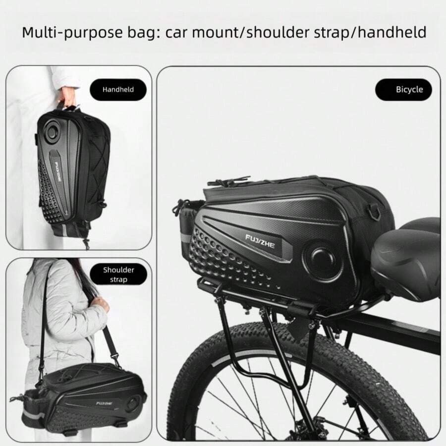 Waterproof EVA Hard Shell Bicycle Rear Pannier Bag, Large Capacity Layered Storage Bike Rack Bag, Can Be Used As One Shoulder Crossbody Cycling Gear Bag - Black - View 1