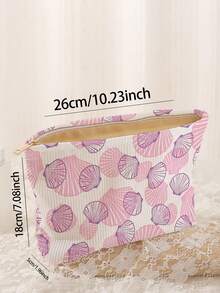 1pc Portable Cosmetic Storage Bag Ocean Series Shell & Starfish Pattern Double-Sided Print Travel Zipper Makeup Bag Multi-Functional Toiletry Organizer - Multicolor - View 3