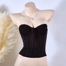 Camisola sexy de moda europea y americana para mujer, ajustada, sin espalda y que revela el abdomen, moldeadora del cuerpo. - Blanco - Ver 7