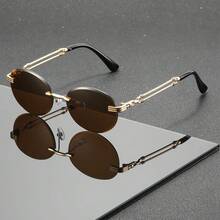 Men's Oval Sunglasses, Thin Gold Metal Frame With Pure Black Lenses, Vintage Retro Glasses, Suitable For Daily Driving And Street Outings - Multicolor - View 7