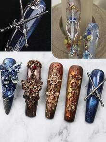 Beautizon Nailartlab Various Long And Short Carved Sword/Saber/Sword Hilt Silicone Molds And Tassel Butterfly, Key, Crescent Moon, Scissor, Snowflake, Vine Pattern Silicone Molds, Dark Vintage Style Embossed Mold Decorative Accessories, Zero Damage Demolding, Delicate And Three-Dimensional Texture, Essential Supplies For Nail Salons - Multicolor - View 3