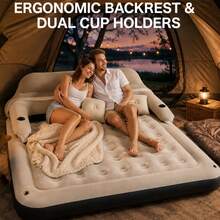 2-In-1 Inflatable Sofa Bed, Convertible Outdoor Camping Lounge Chair, Built-In Cup Holder, Comfortable Flocked Inflatable Mattress, Suitable For Camping, Travel, Picnic And Poolside Use - A - View 9