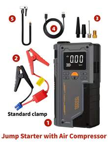 Car Battery Jump Starter With Air Compressor 150PSI, Car Jumper Starter Portable , 12V Jump Box Car Battery With 600LM Light, Jumper Cables, Large LCD Display, Power Bank - Jump Starter & Air Compressor - View 15