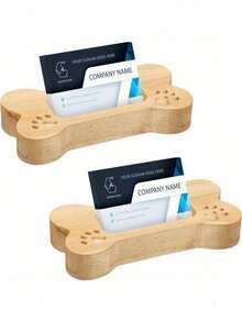 1pc Wooden Business Card Holder Engraved With Dog Bone Design And Paw Prints - Tabletop Display Stand For Cards, Pets, Card Holders(Natural Wood Has Different Growth Patterns) - A - View 9