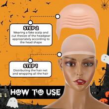 Halloween Latex Bald Head Cap Fairy Pixie Elf Pointed Ears Set With Wig Cap & Short Elf Ears For Cosplay Party Accessories Adult Costume Theme Party - Apricot - View 3