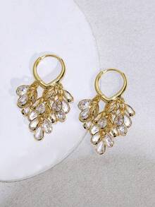 Par de Pendientes de Aro Pequeños de Lujo, Elegantes, Brillantes, Versátiles y de Alta Calidad, en Oro, Plata, Rosa, Coloridos, Melocotó, Forma de Gota de Agua y Corazó, conúltiples Ci - Clips para orejas transparentes blancos en forma de lágrima - Ver 7