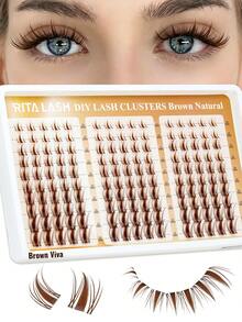 Brown Viva | RITALASH 150pcs Brown Lash Clusters Manga Cluster Eyelash Extensions 10-16MIX Spiky Cluster Lashes Fairy Individual Lashes Anime C Curly Eyelashes DIY At Home Easy To Apply Viva Lash Spikes - D - View 8