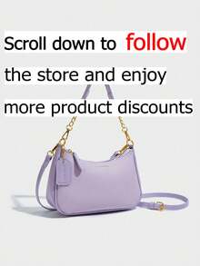 Fashion Solid Color Shoulder Bag, Top Handle PU Chain Splicing Shoulder Strap, Pendant Decoration, Suitable For Students, Teachers, Educators And Young Fashion Enthusiasts, Perfect For Work, Commute, Travel, Vacation, Evening Party And Various Occasions - Purple - View 2