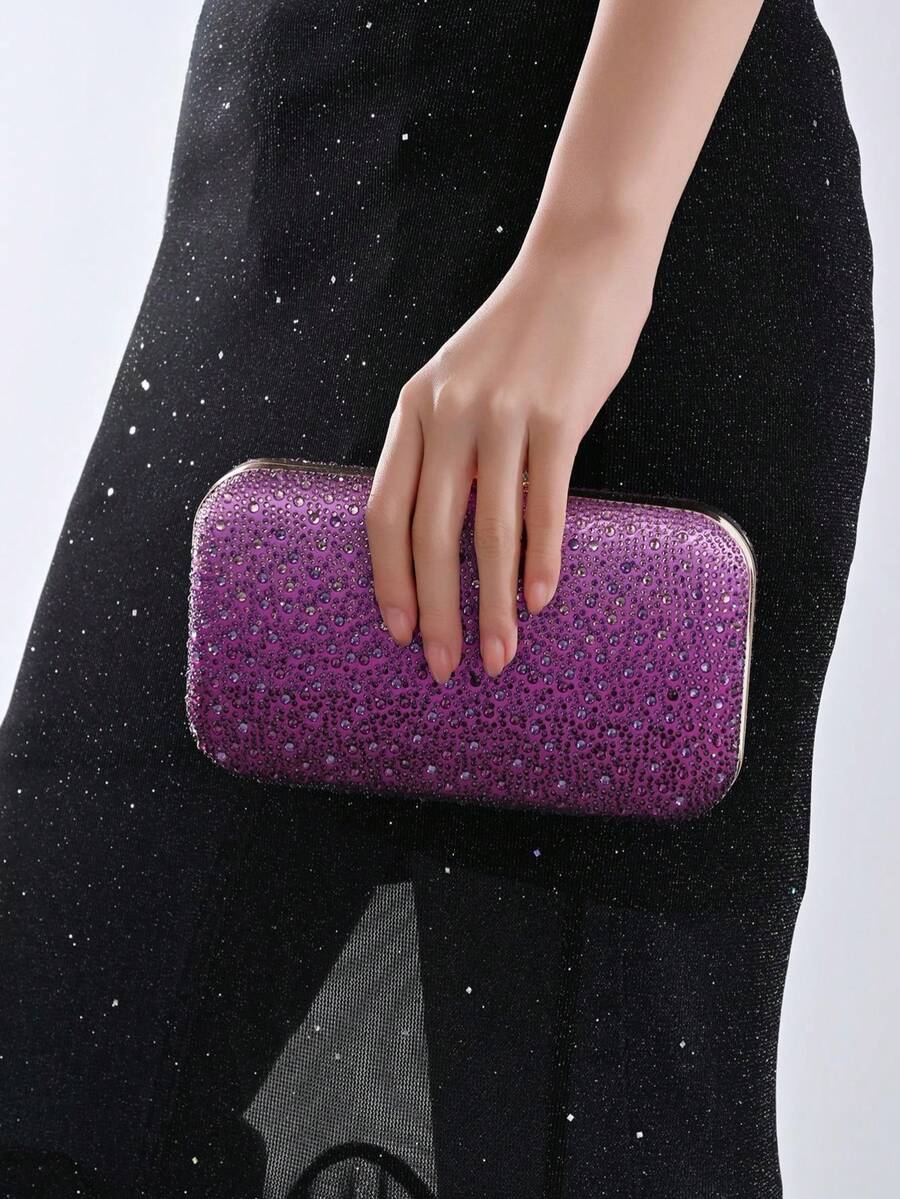 Ombre Shine Rhinestone Hard Shell Evening Bag, Suitable For Weddings, Proms, Banquets, Cocktail Parties And Holiday Celebrations, Elegant Party - Purple - View 1