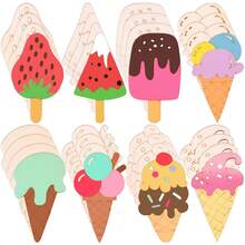 Set 32 Buah Potongan Kayu Bentuk Es Krim yang Belum Selesai, Cocok untuk Kerajinan dan Dekorasi DIY, Dilengkapi dengan Label Hadiah - Proyek Seni Musim Panas yang Dilukis Tangan, Cocok untuk Rumah, Pesta, Pernikahan - A - View 1