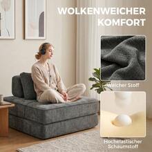 2-In-1 Cloud-Type Folding Chair Bed, Made Of Chenille, With Thick Support Cushion, Grey Color. - Grey - View 3