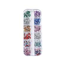 12-Grid Mini Nail Rhinestones, Colorful Asymmetric Champagne Crystal Glass Flat Back Rhinestones, Nail Accessories, 3D Nail Art Decor - Multicolor - View 6