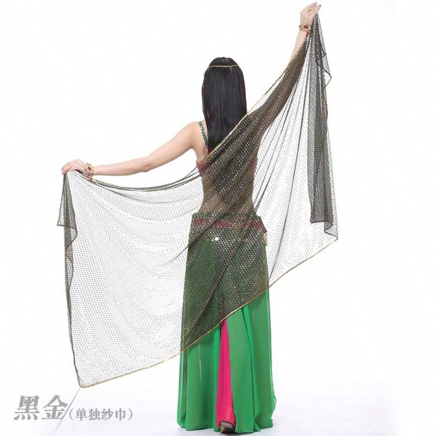 A Belly Dance Scarf With Rectangular, Glittery, Dot-Patterned Fabric. Available In Multiple Colors. Perfect For Dance Accessories, Dance Headbands, And Dance Performances. - Multicolor - View 1