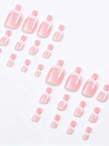 24 piezas de uñas postizas para los pies de color rosa nude con punta francesa, forma cuadrada corta, punta francesa blanca, cobertura completa, 12 tamaños, reutilizables, para mujeres, para uso diario, verano, playa, turismo, decoración de manicura con pegamento de gelatina y tiras adhesivas - Multicolor - Ver 4