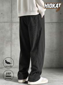 Pantalones casuales de pana para hombres, de unicolor con cordón en la cintura y bolsillos, transpirables y cómodos, apropiados para actividades diarias, nueva llegada primavera/otoño - Negro - Ver 3