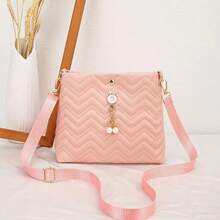 2026 New Fashion Japanese Style Cat Head Pearl Pendant Shoulder Bag, Fresh Sweet Rainbow Woven Crossbody Bag - Multicolor - View 18