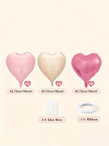 2/10/12/24pcs Pink Cream 18 Inch Heart Shaped Foil Balloons With 38 Inch Heart Shaped Printed Bow Foil Balloons, Suitable For Baby Shower, Gender Reveal, Newborn Party Decoration - Multicolor - View 7