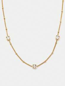 Ashenrae Stainless Steel Waterproof Non-Fading Gold-Color Square Pendant Necklace, Suitable For Women's Daily Wear - Diamond Necklace - View 4