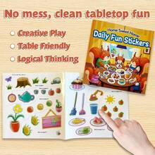 Libro de actividades con pegatinas divertidas diarias, juego de pegatinas de escenas lindas con personajes y objetos para mezclar y combinar, juegos de completar imágenes y emparejar para potenciar la creatividad, la concentración y la observación, perfecto para jugar en casa, tiempo de viaje y actividades en el aula - Cuaderno de aprendizaje con pegatinas temáticas - Ver 7