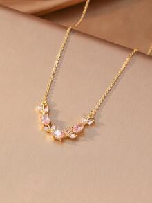 1pc Elegant Luxury Floral Branch Leaf Pendant Necklace, Sparkling Cubic Zirconia, Women Girls Daily Commute Date Versatile Neck Accessory, Ramadan Eid Al-Adha Valentine's Day Gift - Multicolor - View 11