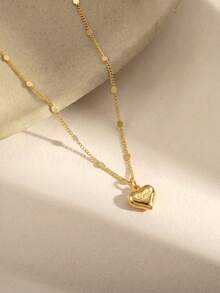 Elegant Minimalist Engraved Heart S925 Silver Necklace, 18K Gold Plated Plain Metal Anti Allergy Daily Office Jewelry - Gold - View 2