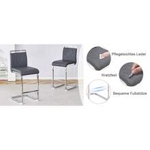 Juego de 2 taburetes de bar de estilo nórdico / Juego de 2 taburetes de bar de PU / Diseño único y construcción estable / Capacidad de carga de 120 kg / Adecuado para comedor, cocina y patio - Gris oscuro + plata - Ver 7