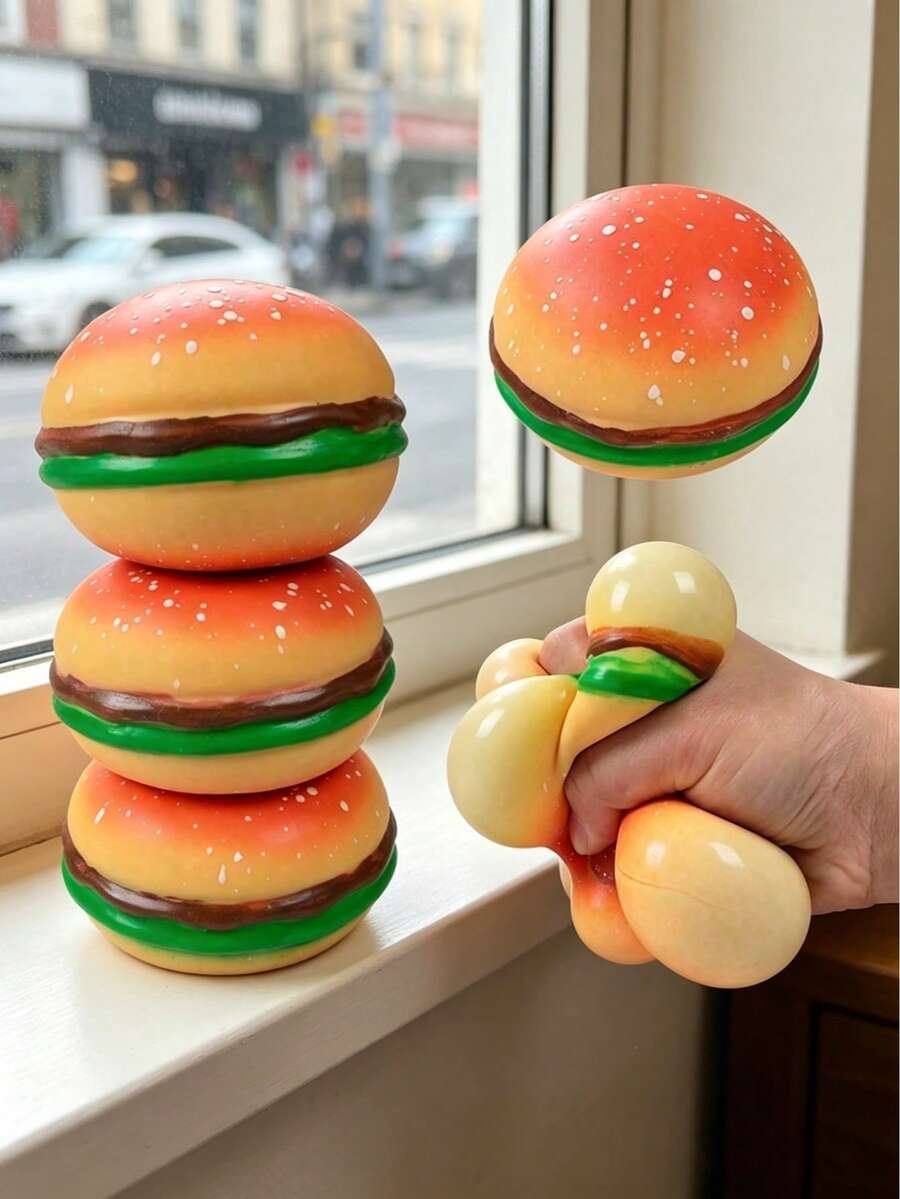 Realistic Stretchable Hamburger Squishy Toy, Stress Relief Squeeze Ball, Cake Decor Model, Novelty Casual Accessory - A - View 1