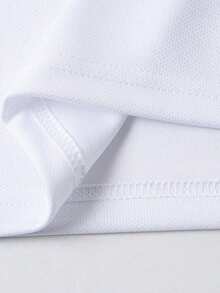 Camisa polo de manga corta con ribete a rayas para hombre, casual para ir al trabajo, verano, adecuada para golf - Blanco - Ver 5