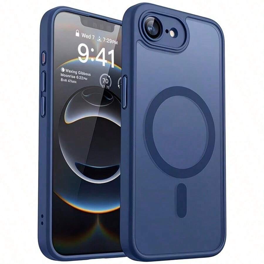 磨砂半透明磁吸手機殼,適用於 iPhone 17E 16E 17 Air 16 15 14 13 12 11 Plus Pro Max,相機保護防震保護套 - 深藍 - 查看 1