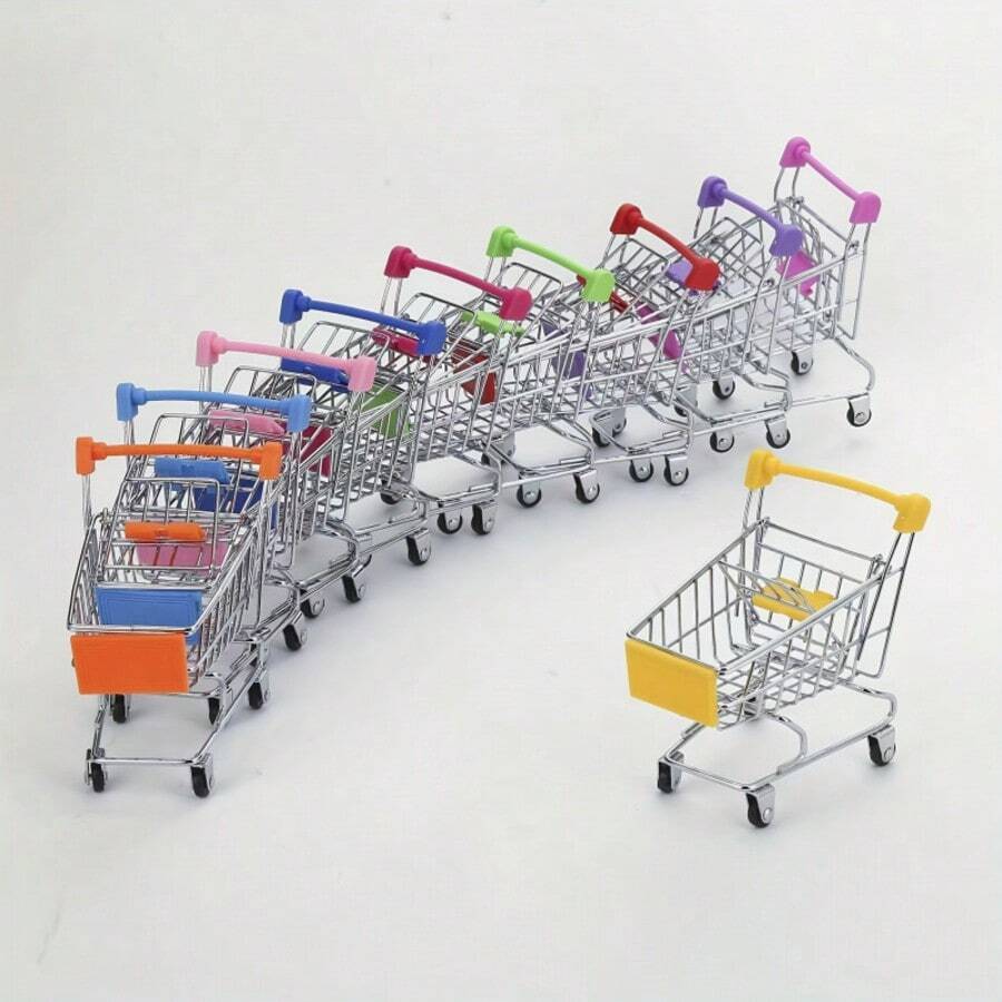 1pc Random Style Small Metal Shopping Cart, Unique Desktop Storage Organizer Tool, Suitable For Various Colors And Styles, Compatible With Office And Home Environments[Random Color] - Multicolor - View 1