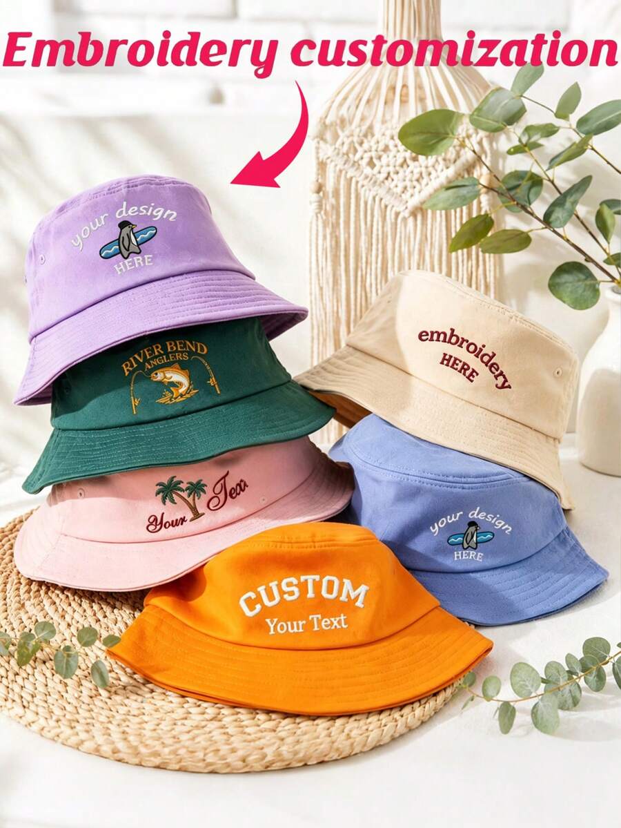 女款個性化水桶帽,客製化刺繡海灘俱樂部帽,單身派對帽,伴娘禮物,客製化夏季度假帽 - 彩色 - 查看 1